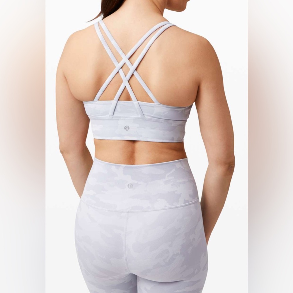 Lululemon Energy Bra Long Line Medium Support Incognito Camo Alpine White Multi